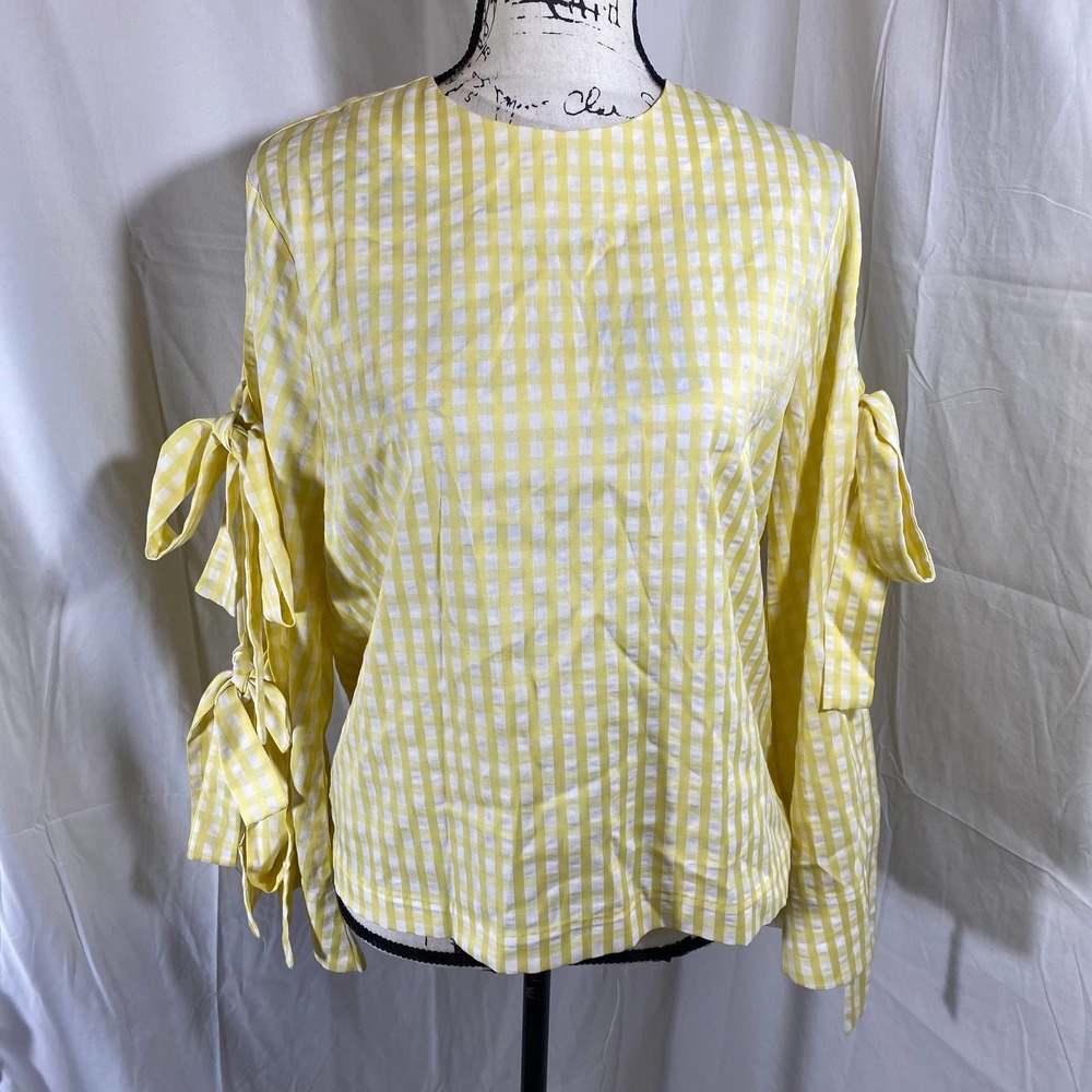 Style Mafia Woman's Crew Neck Bell Sleeve Checkered Blouse Sz 9